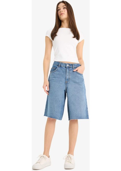 Yüksek Bel Jean Bermuda Şort E1603AX25SM