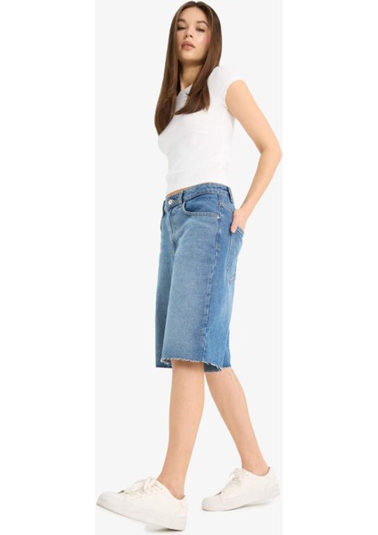 Yüksek Bel Jean Bermuda Şort E1603AX25SM