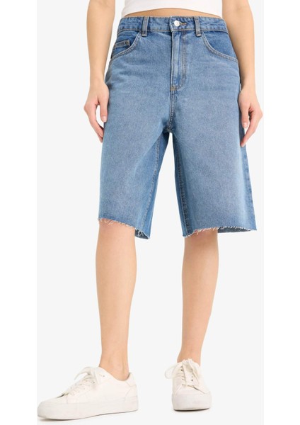 Yüksek Bel Jean Bermuda Şort E1603AX25SM
