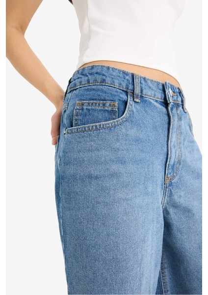 Yüksek Bel Jean Bermuda Şort E1603AX25SM