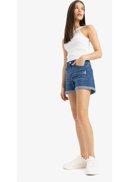 Yüksek Bel Dar Paça Jean Şort E0700AX25SM