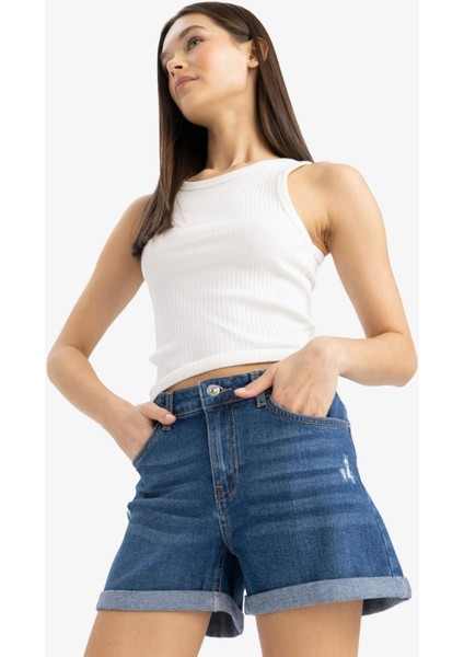 Yüksek Bel Dar Paça Jean Şort E0700AX25SM