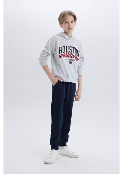 Erkek Çocuk 2'li Takım Kapüşonlu Baskılı Sweatshirt Beli Lastikli Eşofman Altı D9798A825SP