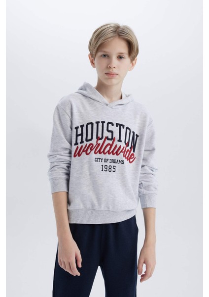 Erkek Çocuk 2'li Takım Kapüşonlu Baskılı Sweatshirt Beli Lastikli Eşofman Altı D9798A825SP