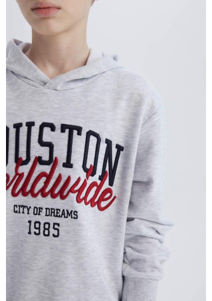 Erkek Çocuk 2'li Takım Kapüşonlu Baskılı Sweatshirt Beli Lastikli Eşofman Altı D9798A825SP