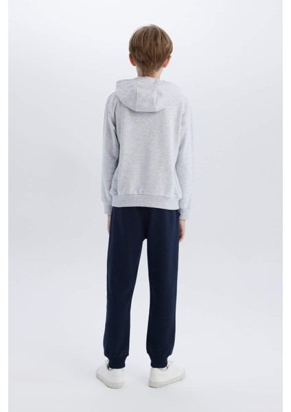 Erkek Çocuk 2'li Takım Kapüşonlu Baskılı Sweatshirt Beli Lastikli Eşofman Altı D9798A825SP