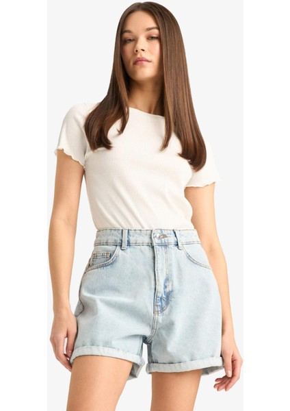 Mom Fit Yüksek Bel Jean Şort E0927AX25SM
