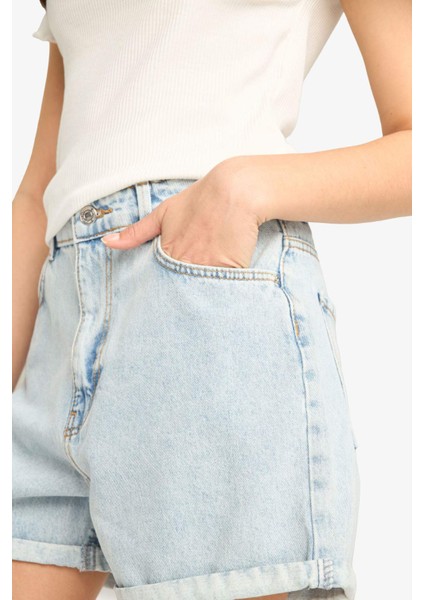 Mom Fit Yüksek Bel Jean Şort E0927AX25SM