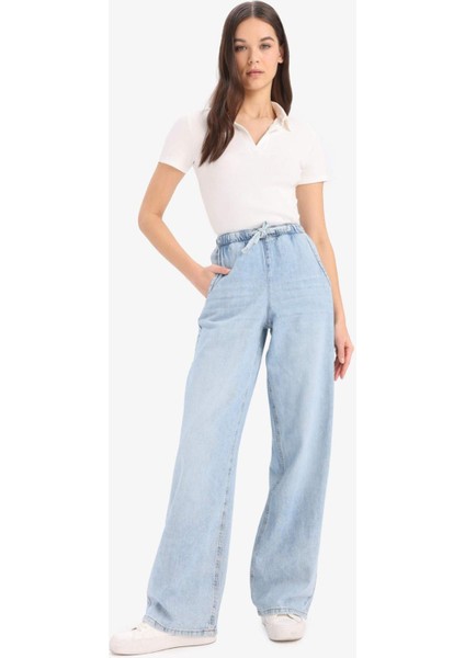Yüksek Bel Geniş Paça Uzun Yumuşak Jean Pantolon E1703AX25SM