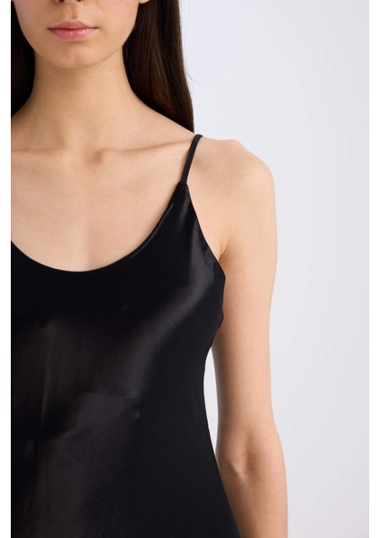 Slim Fit Dar Kesim Viskon Askılı Maxi Siyah Abiye Elbise E2977AX24WN
