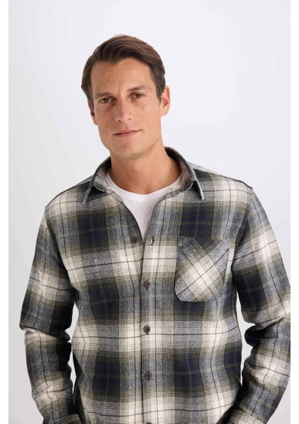 Regular Fit Polo Yaka Kareli Flanel Uzun Kollu Gömlek E2763AX24WN