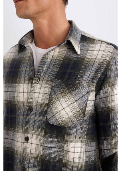 Regular Fit Polo Yaka Kareli Flanel Uzun Kollu Gömlek E2763AX24WN
