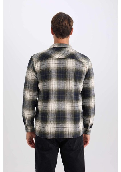 Regular Fit Polo Yaka Kareli Flanel Uzun Kollu Gömlek E2763AX24WN