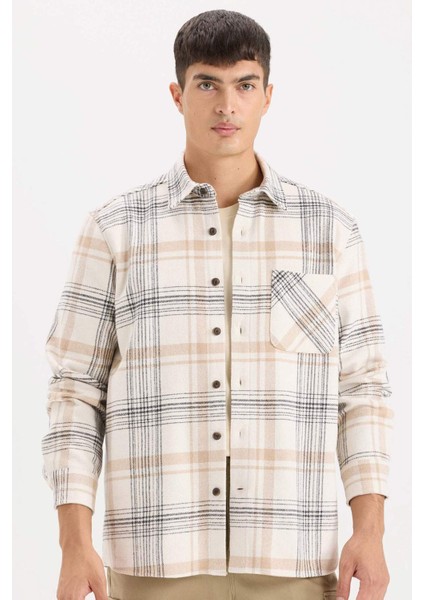 Regular Fit Polo Yaka Kareli Flanel Uzun Kollu Gömlek E2763AX24WN