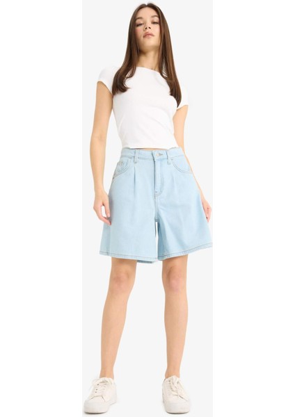 Yüksek Bel Yumuşak Jean Bermuda Şort E0960AX25SM