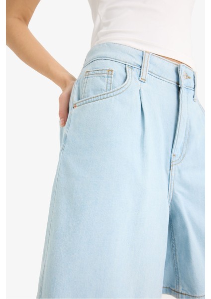 Yüksek Bel Yumuşak Jean Bermuda Şort E0960AX25SM