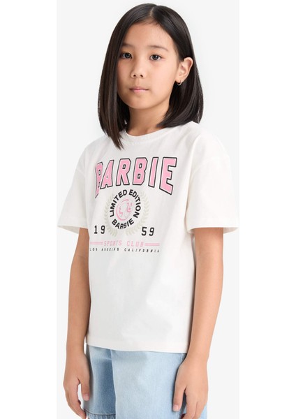 Kız Çocuk Barbie Relax Fit Bisiklet Yaka Kısa Kollu Tişört E2630A825SM
