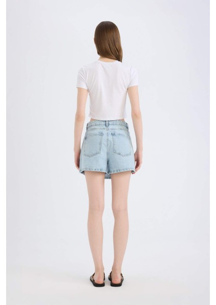 Yüksek Bel Jean Şort Etek