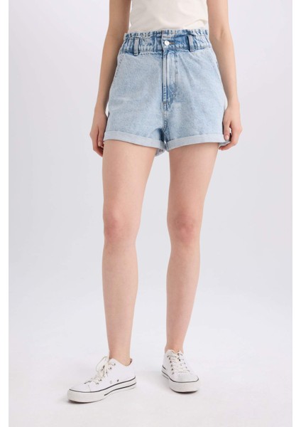Paperbag Yüksek Bel Katlamalı Paça Jean Şort E1150AX25SP