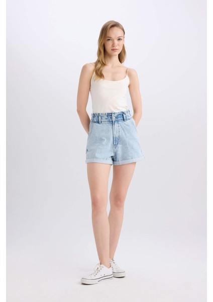 Paperbag Yüksek Bel Katlamalı Paça Jean Şort E1150AX25SP