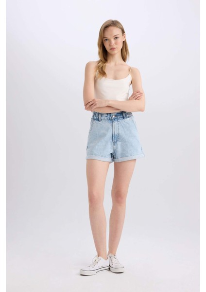 Paperbag Yüksek Bel Katlamalı Paça Jean Şort E1150AX25SP