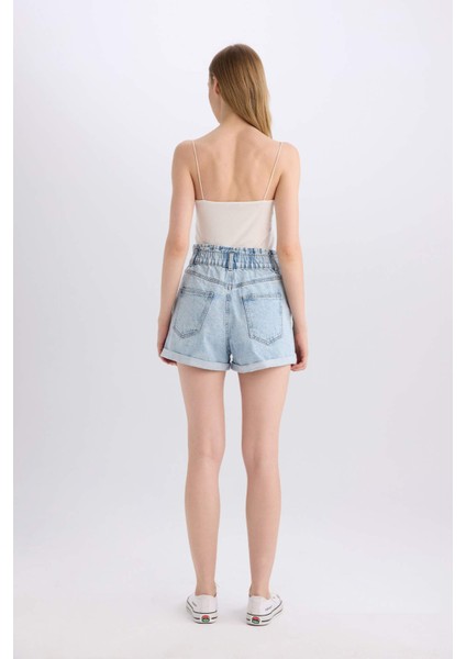 Paperbag Yüksek Bel Katlamalı Paça Jean Şort E1150AX25SP