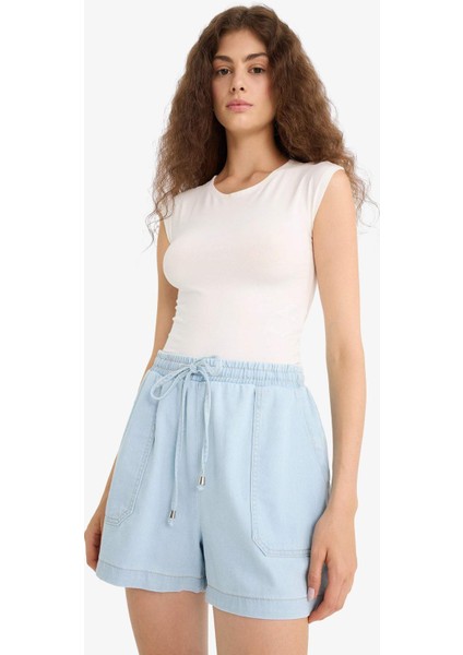 Yüksek Bel Yumuşak Jean Şort E0957AX25SM