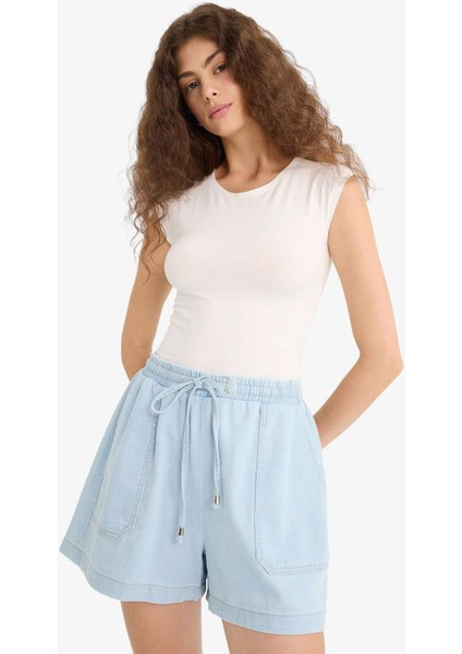 Yüksek Bel Yumuşak Jean Şort E0957AX25SM