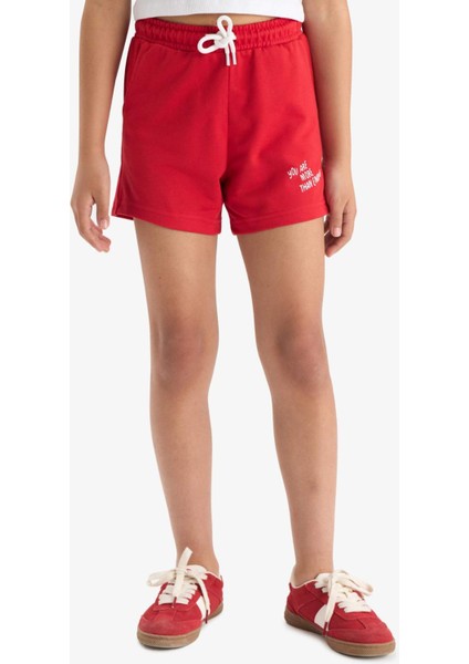 Kız Çocuk Beli Lastikli Baskılı 2'li Şort