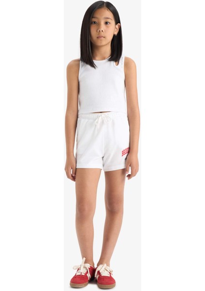 Kız Çocuk Beli Lastikli Baskılı 2'li Şort