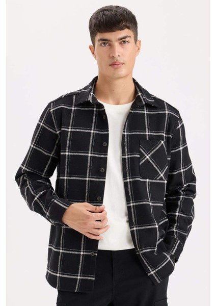 Regular Fit Polo Yaka Kareli Flanel Uzun Kollu Gömlek E2763AX24WN