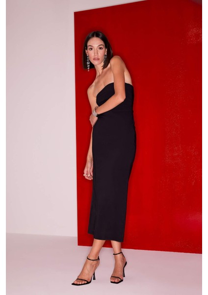 Bodycon Vücudu Saran Straplez Bengalin Kolsuz Maxi Abiye Elbise E1937AX24WN