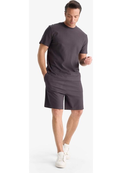%100 Pamuk Relax Fit Twill Dokulu Cepli Şort E2590AX25SM