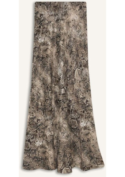 A Kesim Yılan Derisi Desenli Yüksek Bel Saten Midi Etek E3020AX24WN