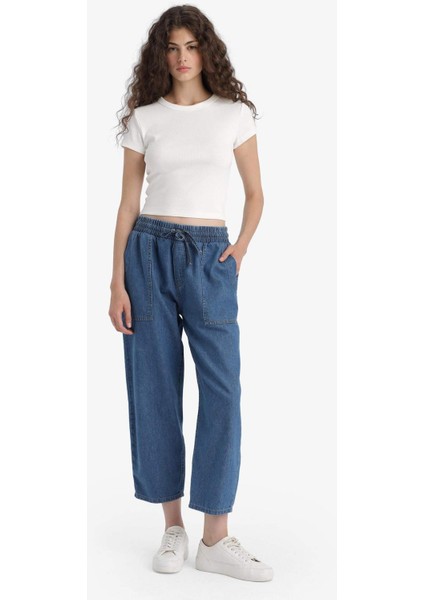 Pull On Carrot Fit Yüksek Bel Crop Fit Yumuşak Jean Pantolon E0954AX25SM