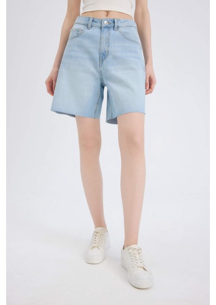Yüksek Bel Jean Bermuda Şort