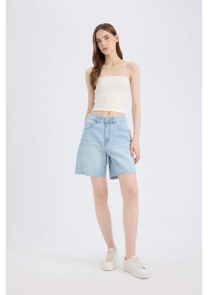 Yüksek Bel Jean Bermuda Şort