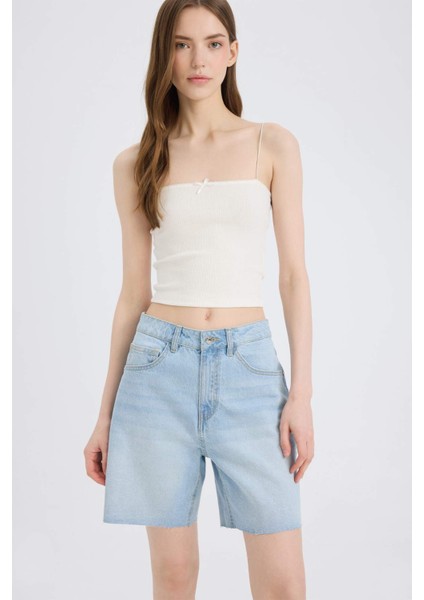 Yüksek Bel Jean Bermuda Şort