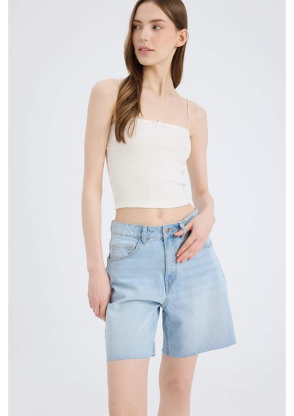 Yüksek Bel Jean Bermuda Şort