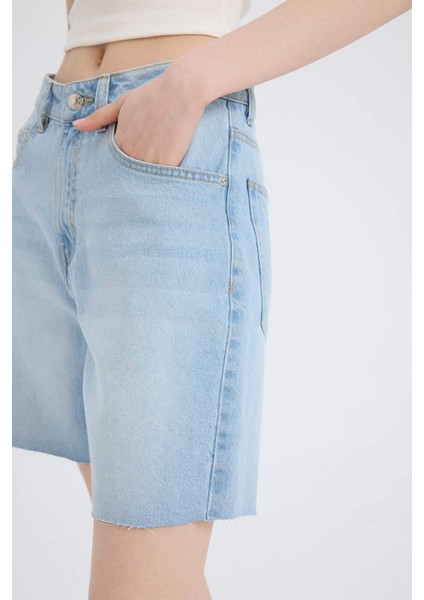 Yüksek Bel Jean Bermuda Şort