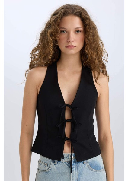 V Yaka Önden Bağlamalı Blazer Yelek E2439AX24WN