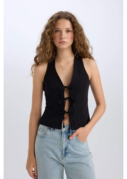 V Yaka Önden Bağlamalı Blazer Yelek E2439AX24WN