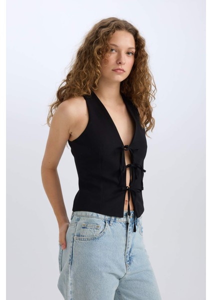 V Yaka Önden Bağlamalı Blazer Yelek E2439AX24WN