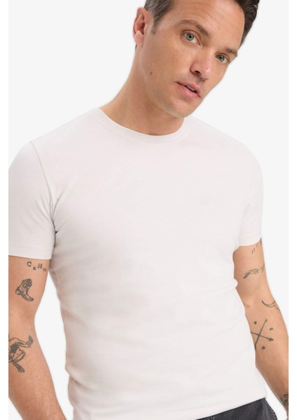 Slim Fit Dar Kesim Bisiklet Yaka Esnek Kumaş Kısa Kollu Tişört E2635AX25SM