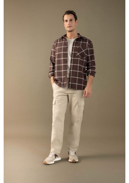 Regular Fit Polo Yaka Kareli Flanel Uzun Kollu Gömlek E2763AX24WN