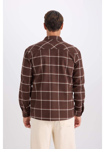 Regular Fit Polo Yaka Kareli Flanel Uzun Kollu Gömlek E2763AX24WN