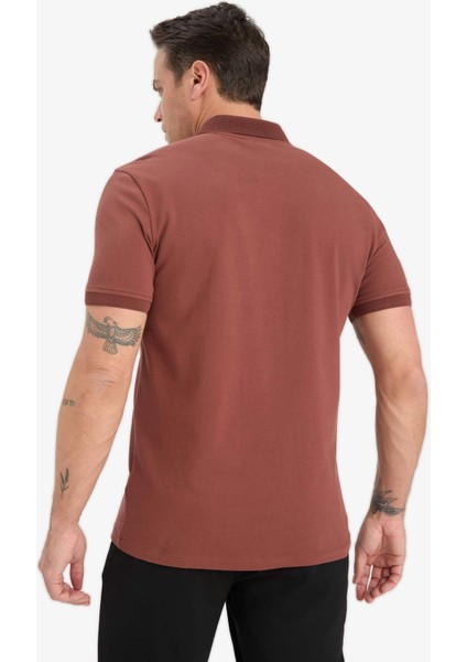 Slim Fit Dar Kesim Polo Yaka Kısa Kollu Dokulu Basic Düz Tişört T5259AZ25SM