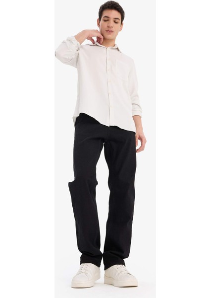 Regular Fit Basic Düz Tensel Uzun Kollu Gömlek B2907AX25SP