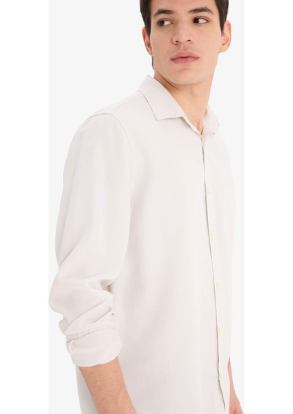 Regular Fit Basic Düz Tensel Uzun Kollu Gömlek B2907AX25SP