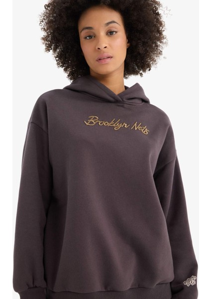 Fit NBA Brooklyn Nets Oversize Geniş Kalıp Kapüşonlu Kalın Sporcu Sweatshirt